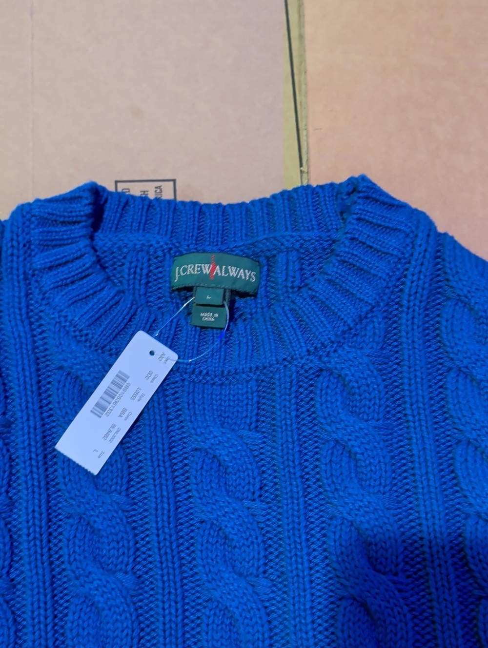 Large J.Crew Always Men's Blue Cable Knit Sweater With Original Tag